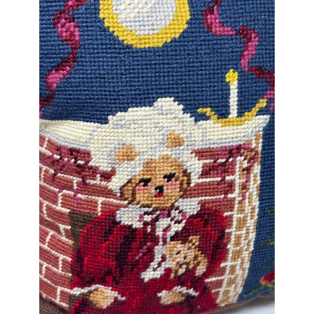 Wool Needlepoint Christmas Teddy‎ Bears Pillow Velvet Back Square